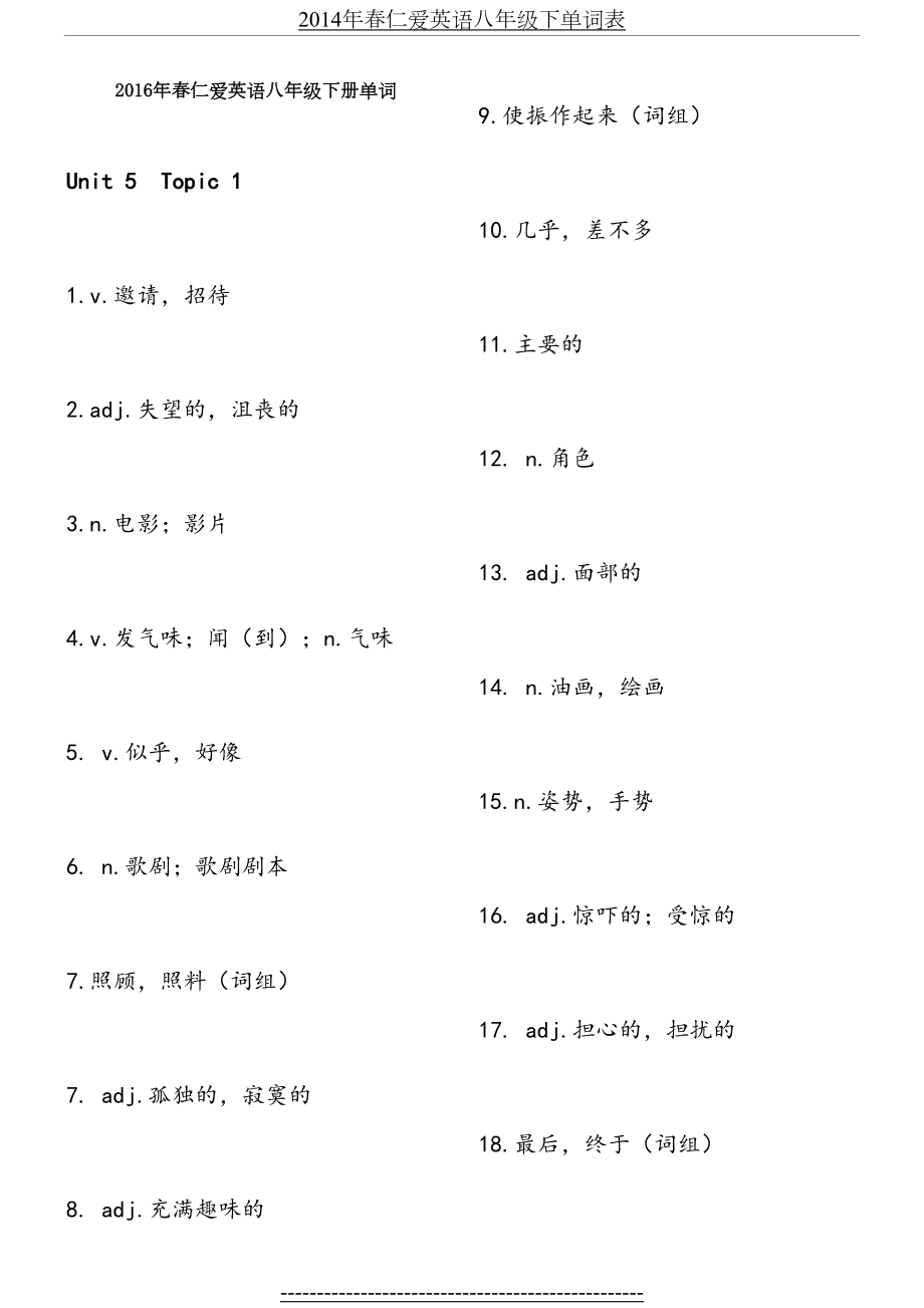 仁爱英语八年级下册单词汉译英(10月第1版)2016年2月17日校对.doc_第2页