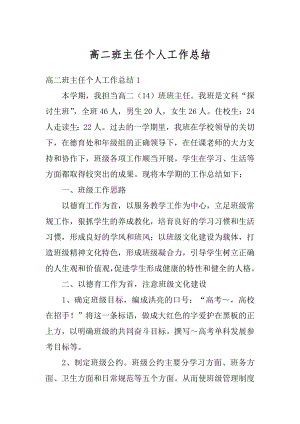 高二班主任个人工作总结精编.docx