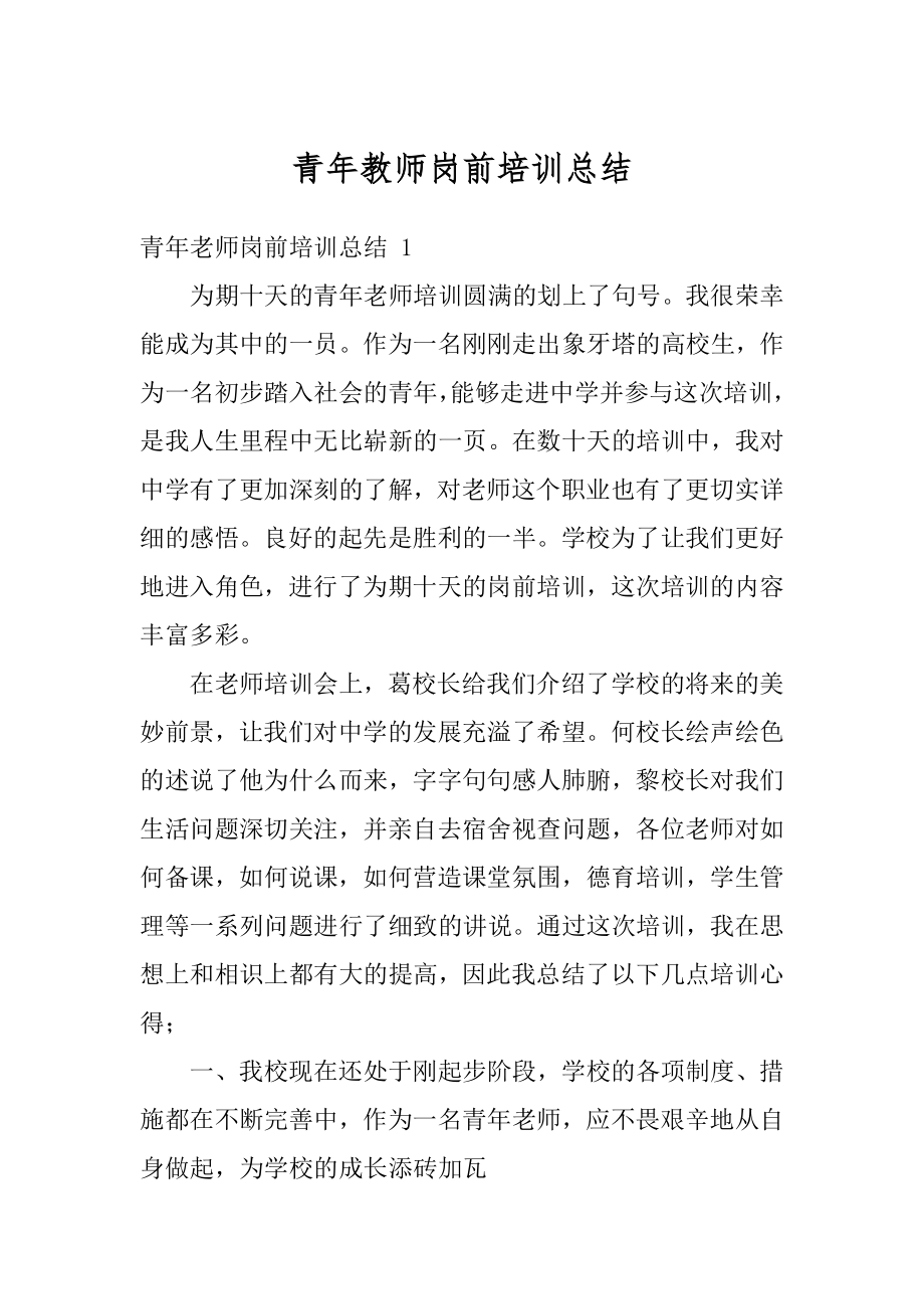 青年教师岗前培训总结精选.docx_第1页