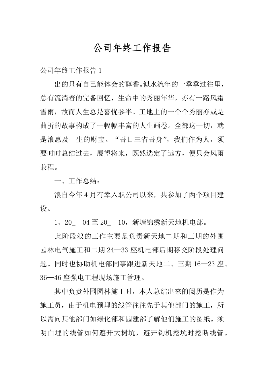 公司年终工作报告范本.docx_第1页