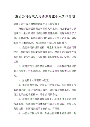 集团公司行政人力资源总监个人工作计划精选.docx