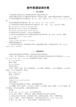 初中英语中考复习动词分类汇总（共四大类）.doc