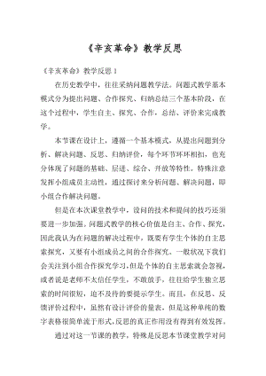 《辛亥革命》教学反思汇总.docx