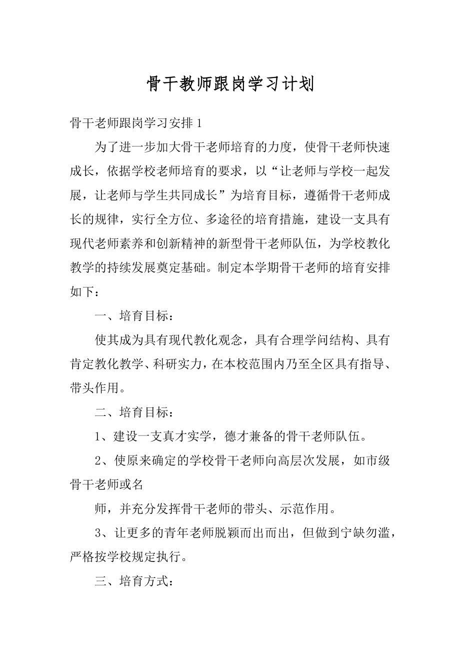 骨干教师跟岗学习计划例文.docx_第1页