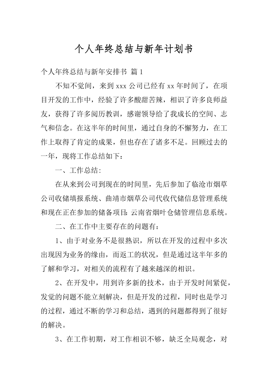 个人年终总结与新年计划书汇编.docx_第1页