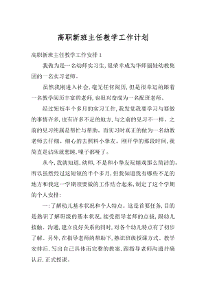 高职新班主任教学工作计划优质.docx