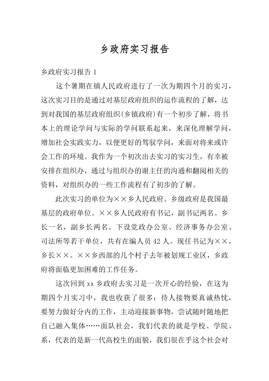 乡政府实习报告范例.docx_第1页