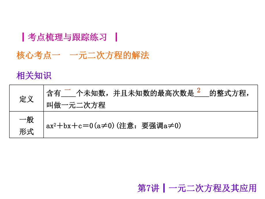 (沪科版)中考数学总复习课件【第7讲】一元二次方程及其应用.ppt_第2页