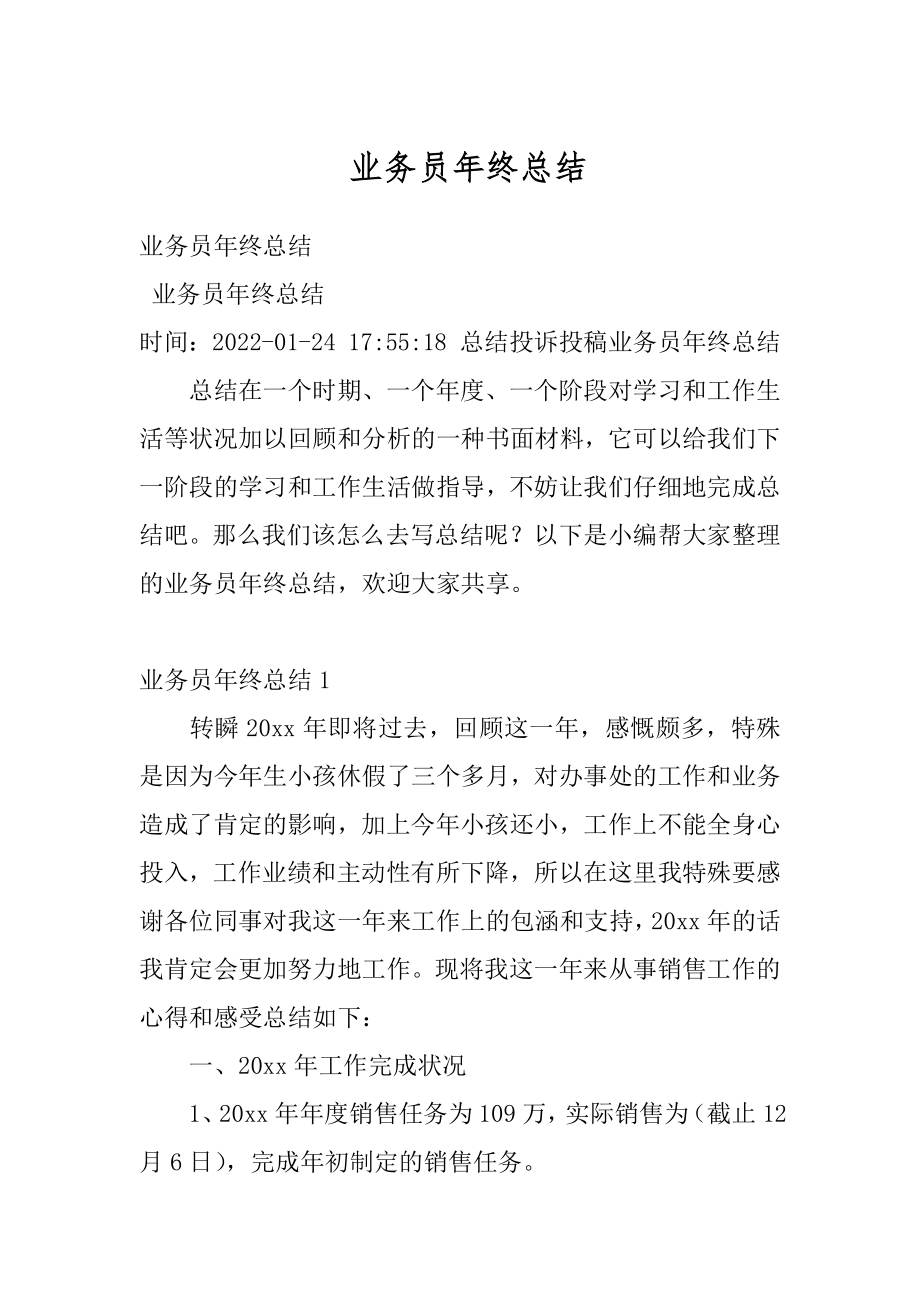 业务员年终总结汇总.docx_第1页