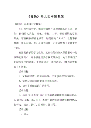 《磁铁》幼儿园中班教案汇总.docx