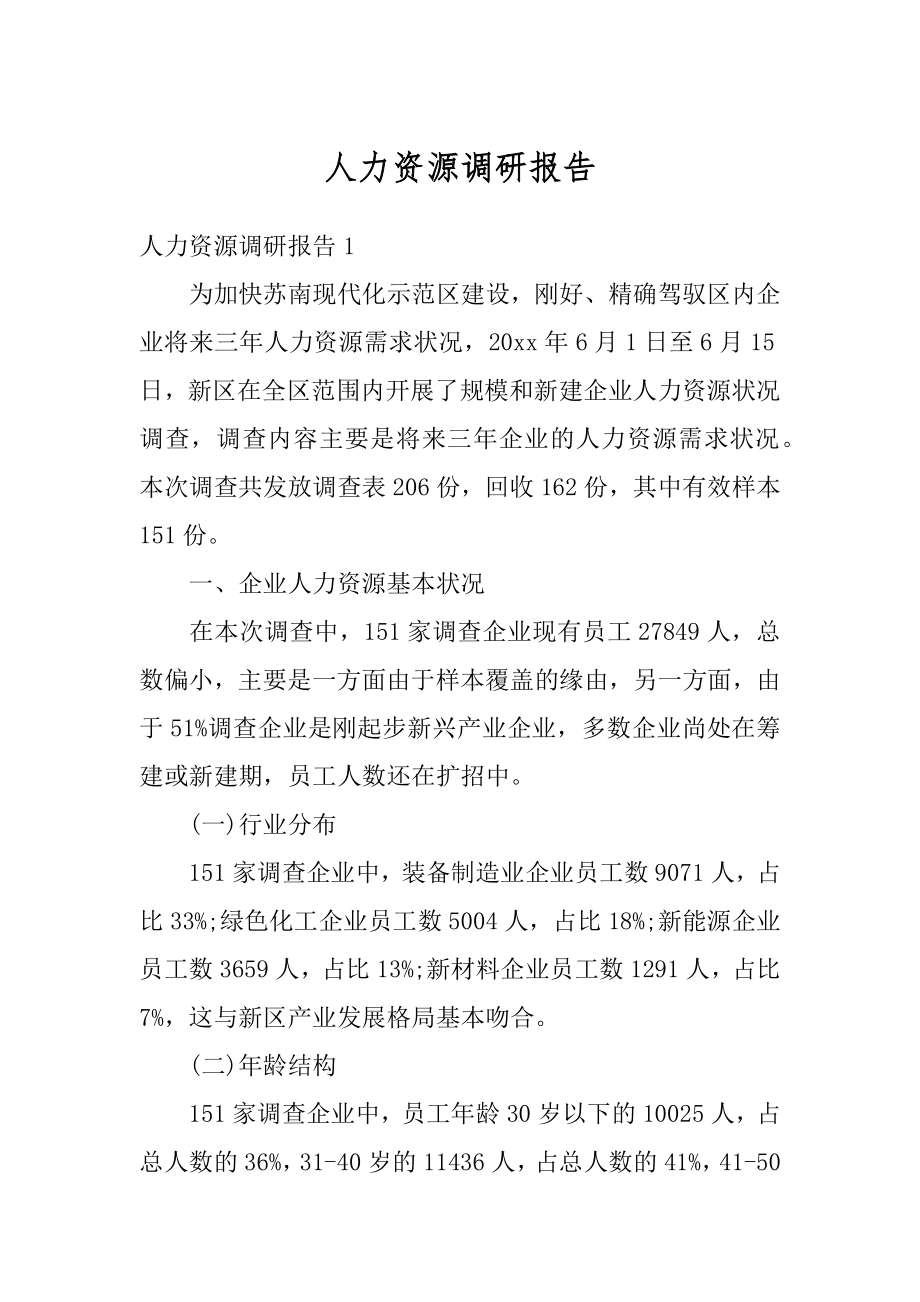 人力资源调研报告精选.docx_第1页