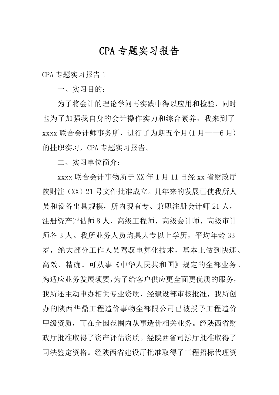 CPA专题实习报告范本.docx_第1页