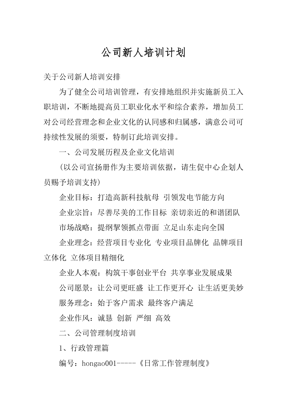 公司新人培训计划汇编.docx_第1页