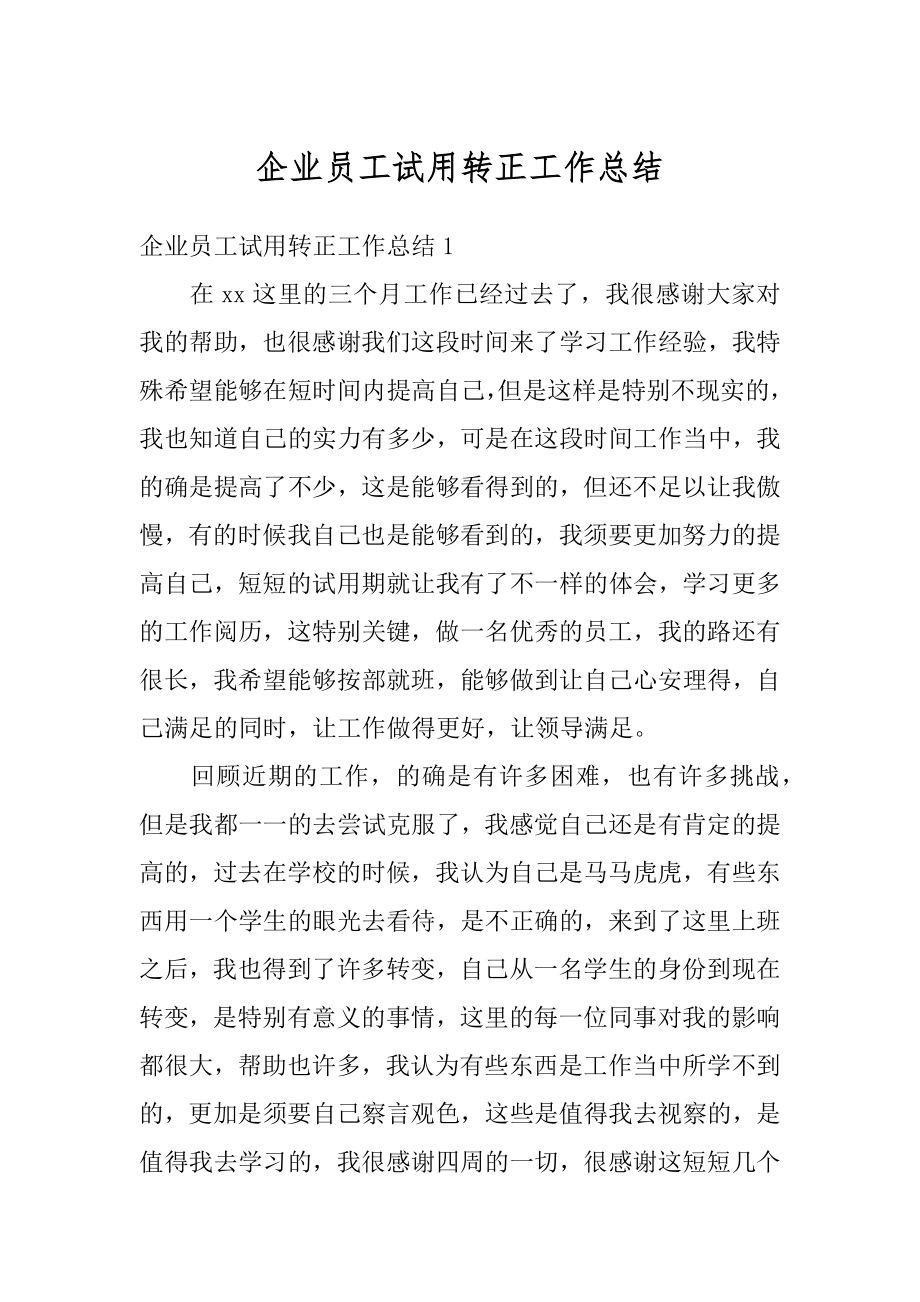 企业员工试用转正工作总结精选.docx_第1页