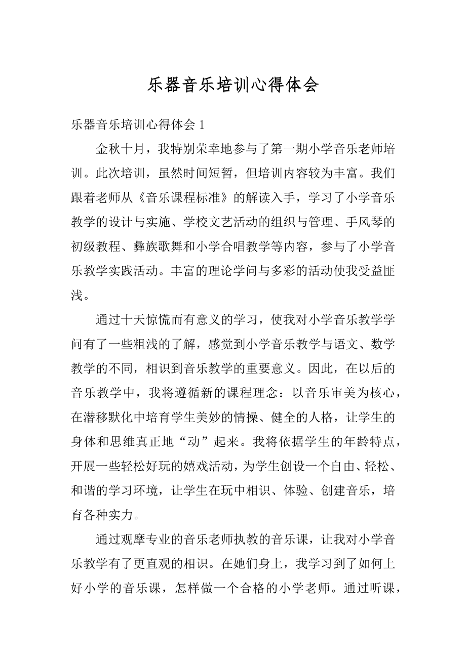 乐器音乐培训心得体会汇总.docx_第1页