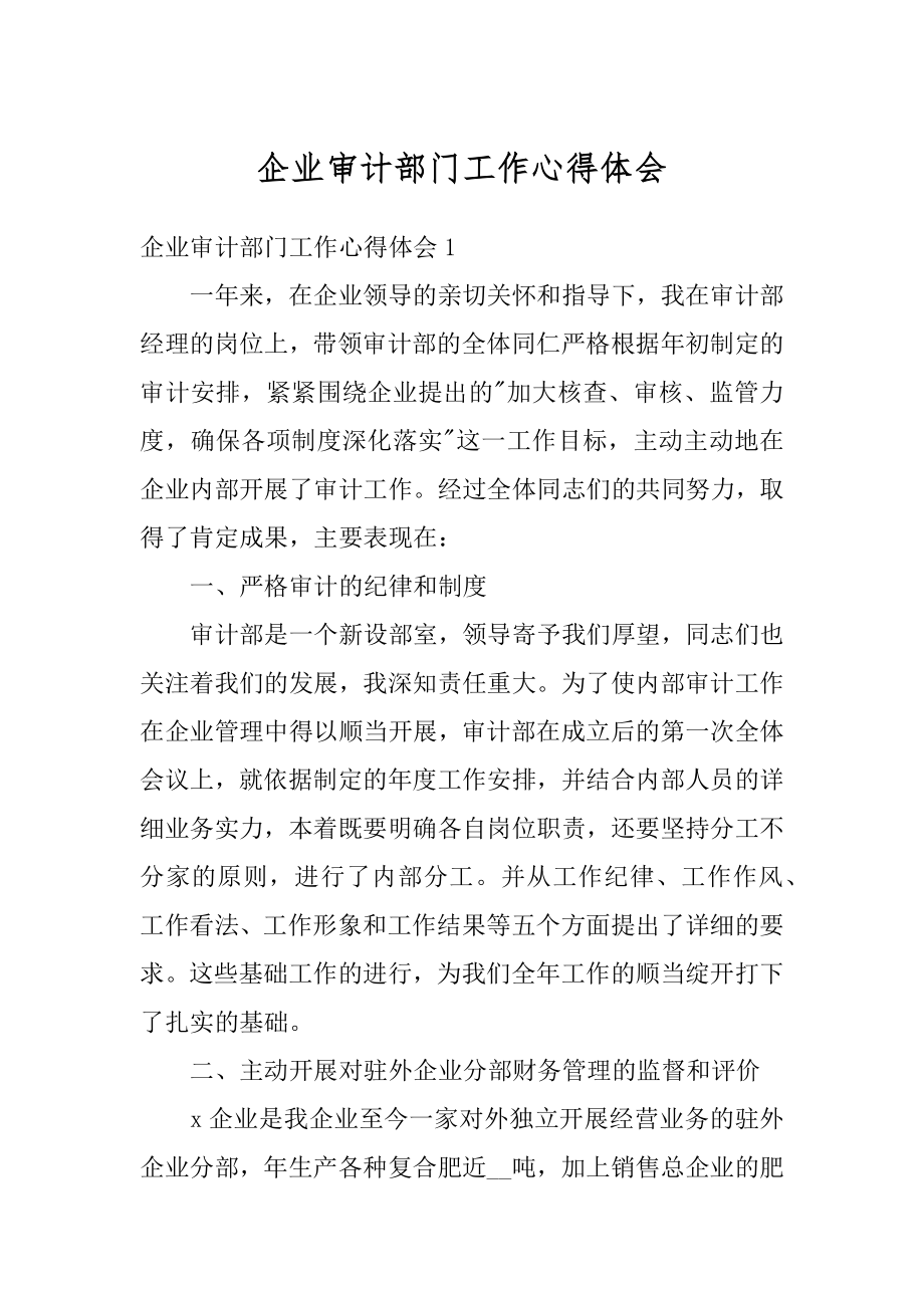 企业审计部门工作心得体会汇总.docx_第1页