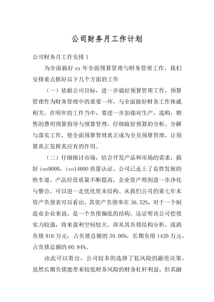 公司财务月工作计划汇总.docx