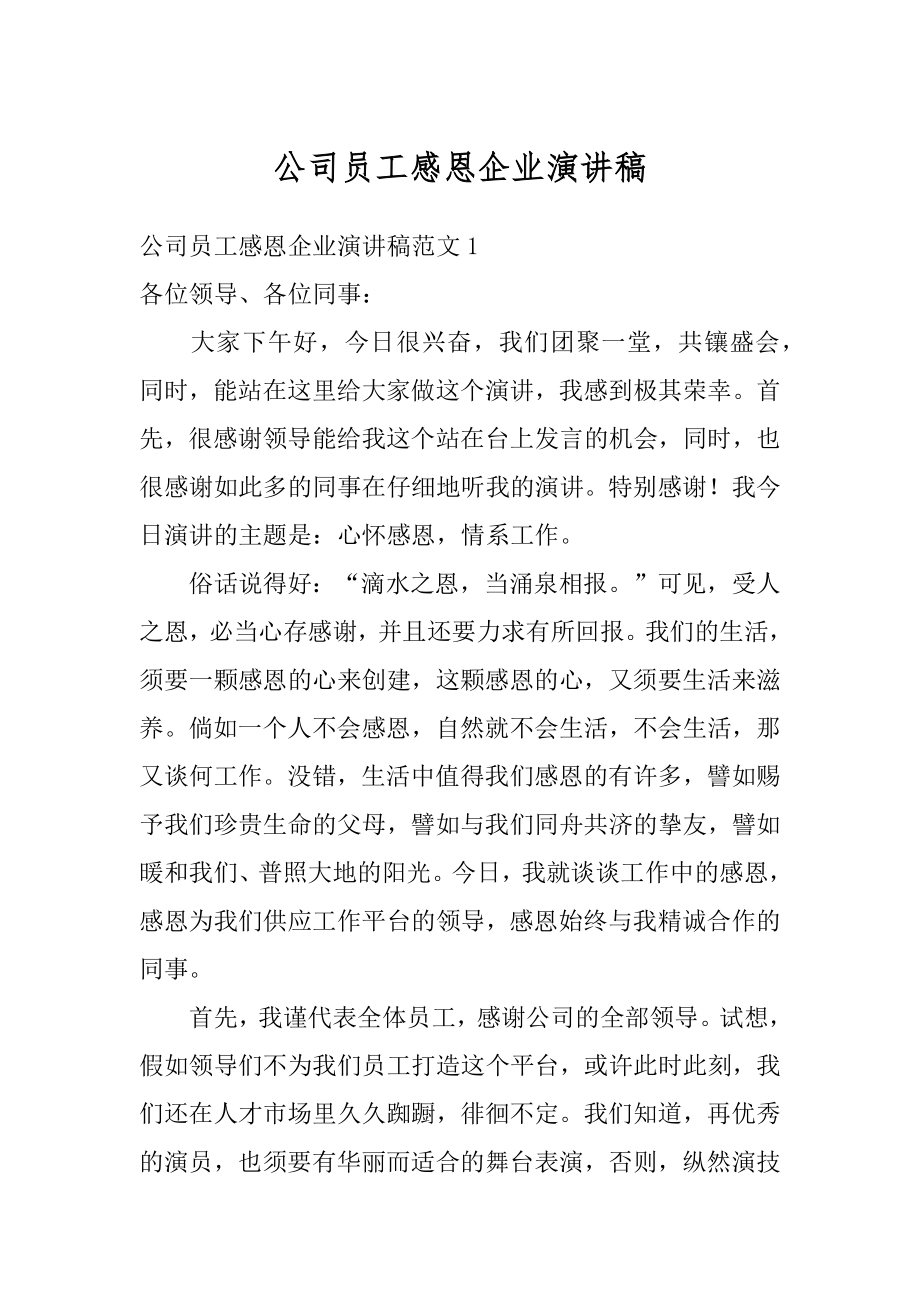 公司员工感恩企业演讲稿精编.docx_第1页