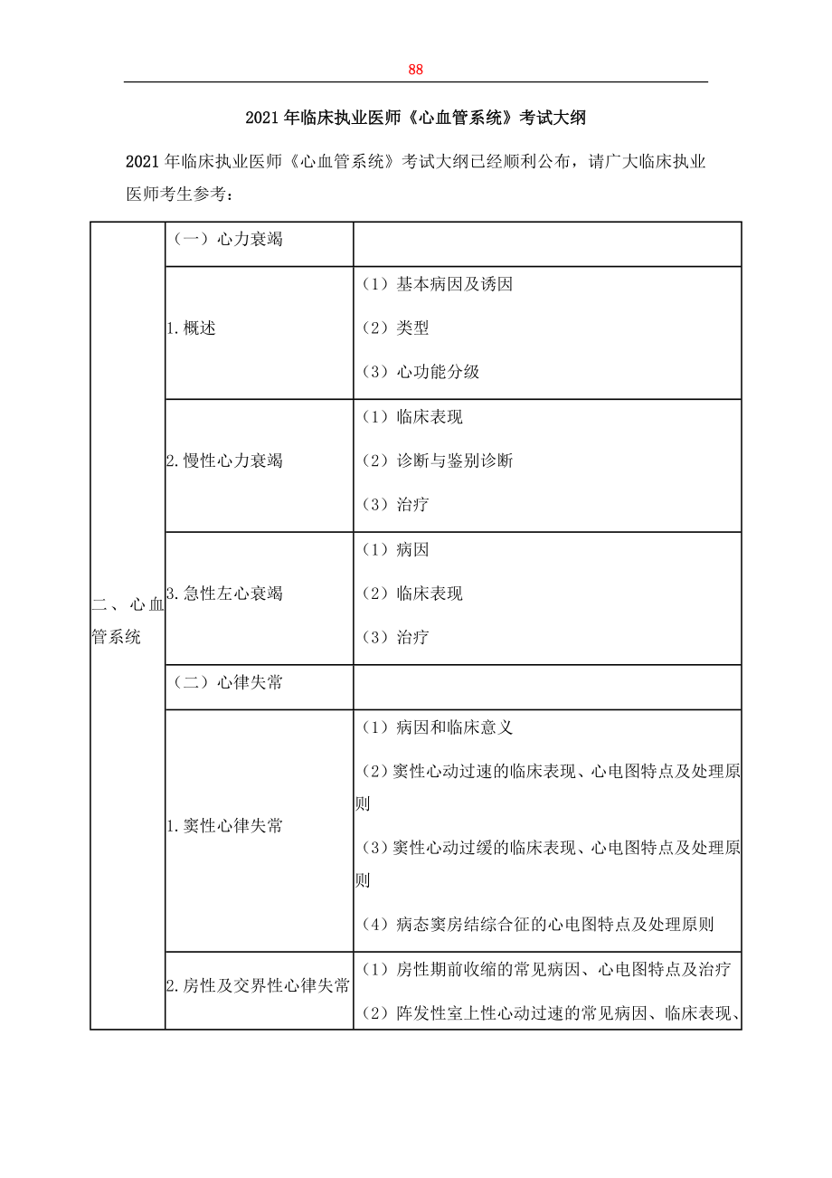 2021年临床执业医师《心血管系统》考试大纲.docx_第1页