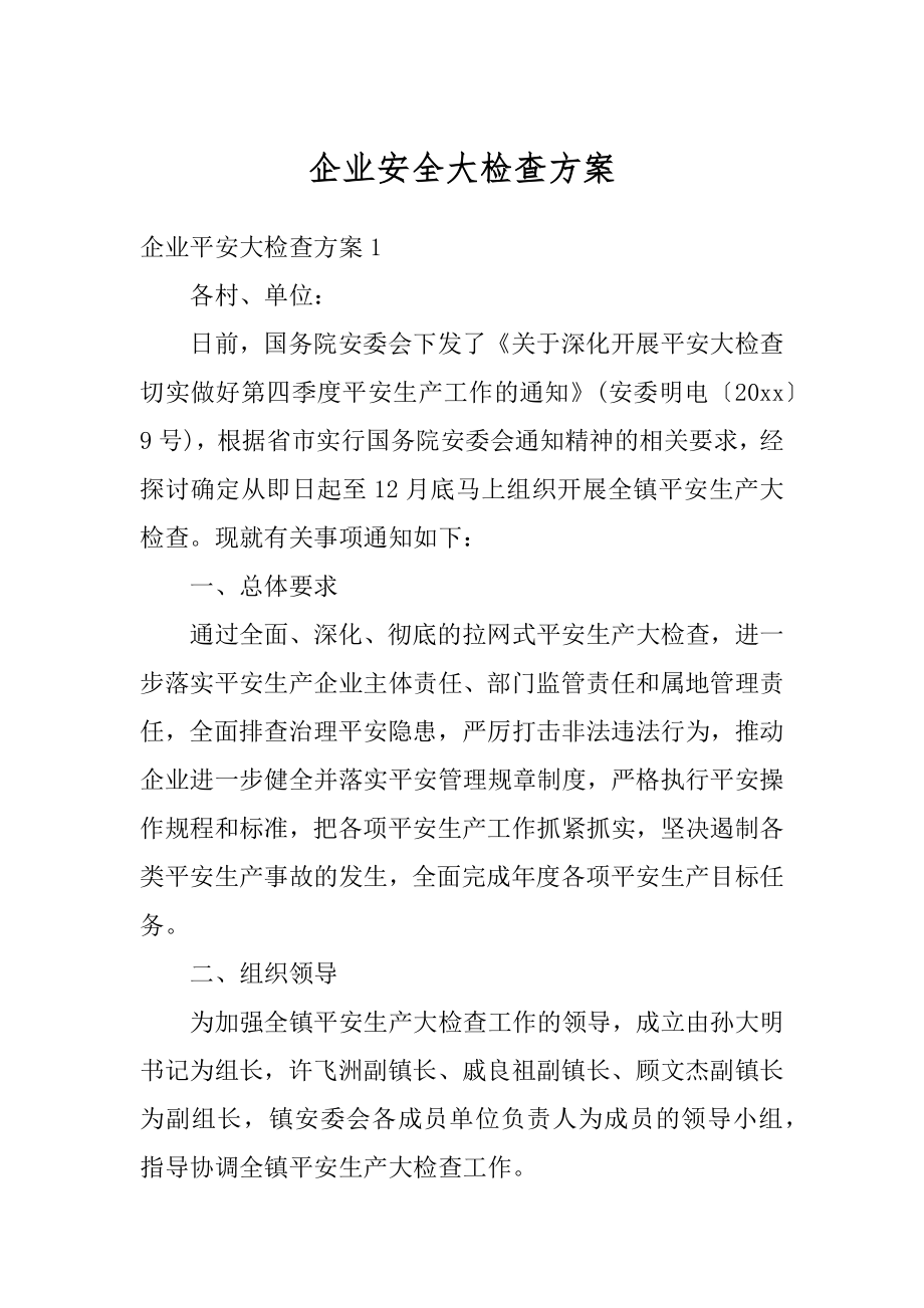 企业安全大检查方案精选.docx_第1页