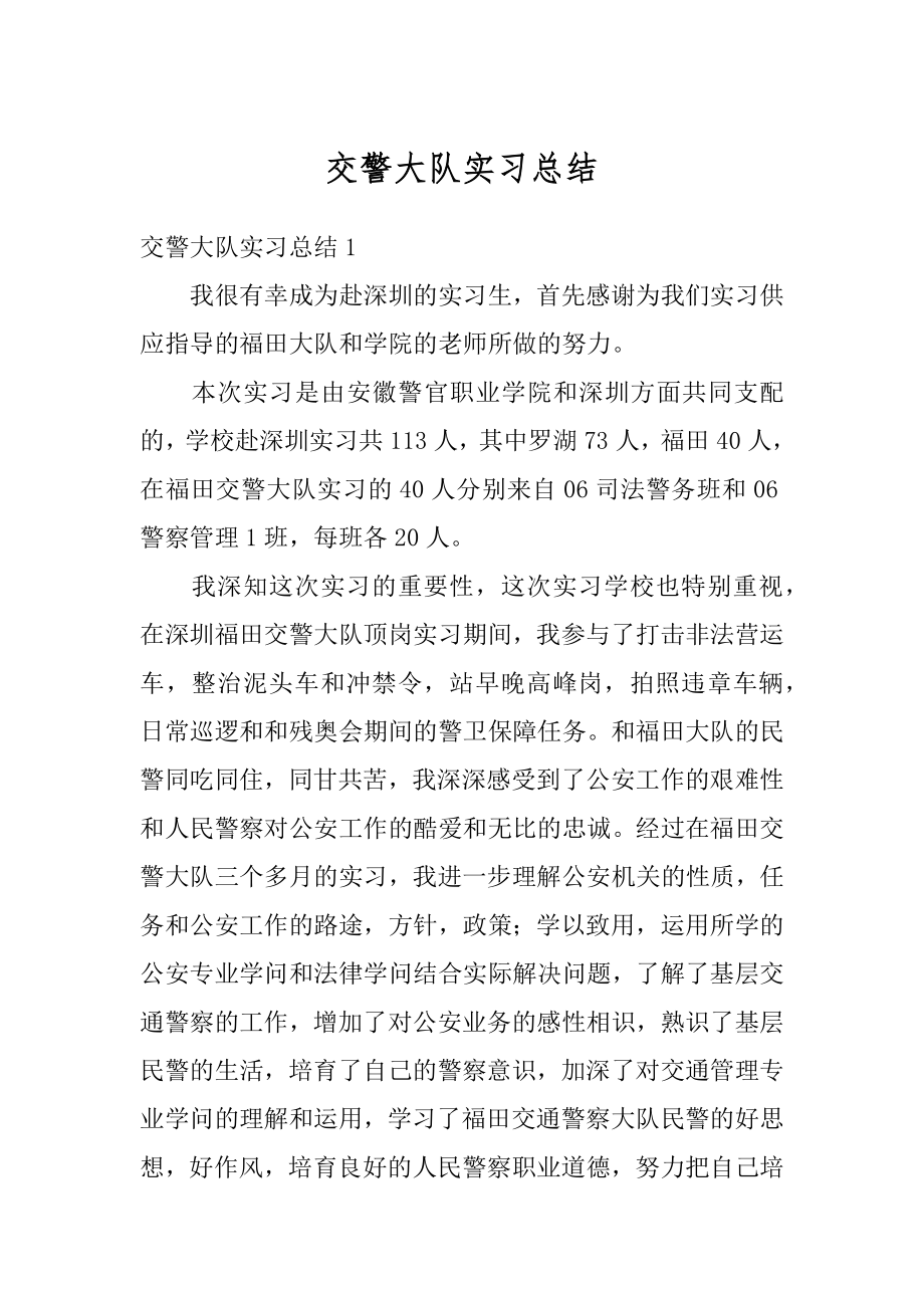 交警大队实习总结精品.docx_第1页