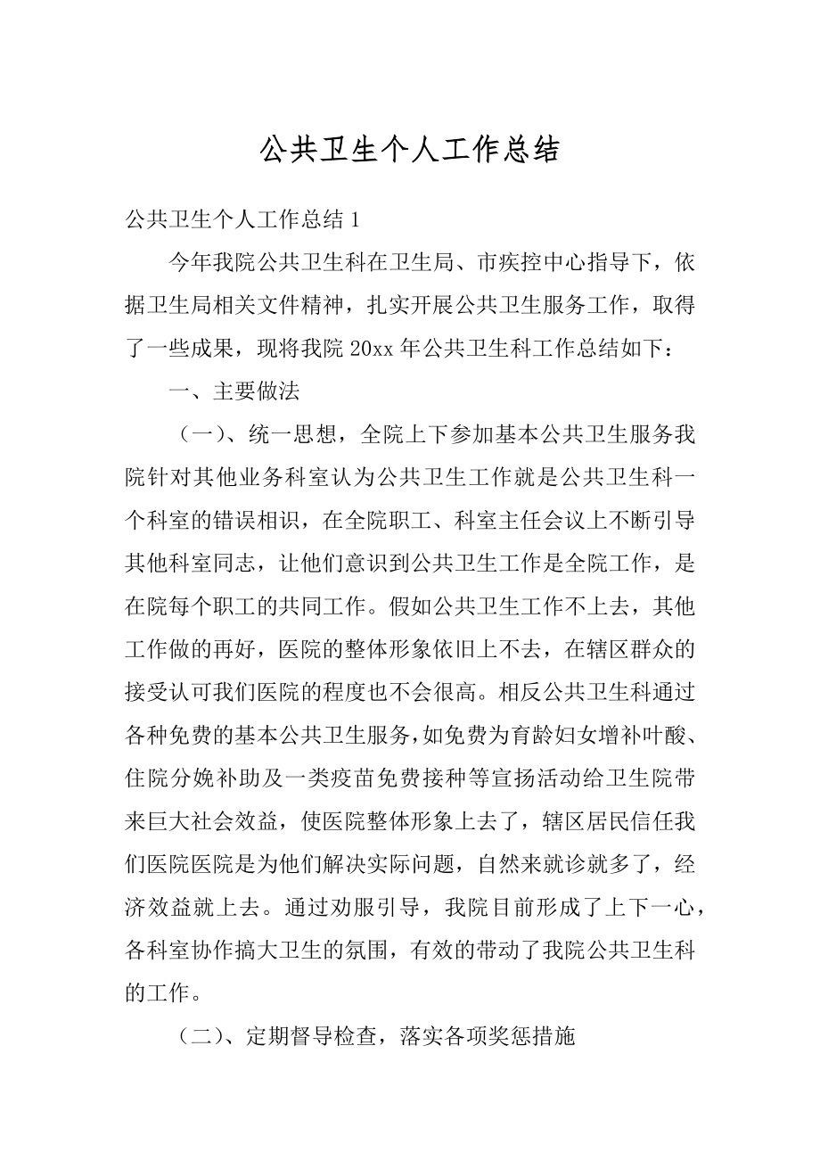 公共卫生个人工作总结汇总.docx_第1页