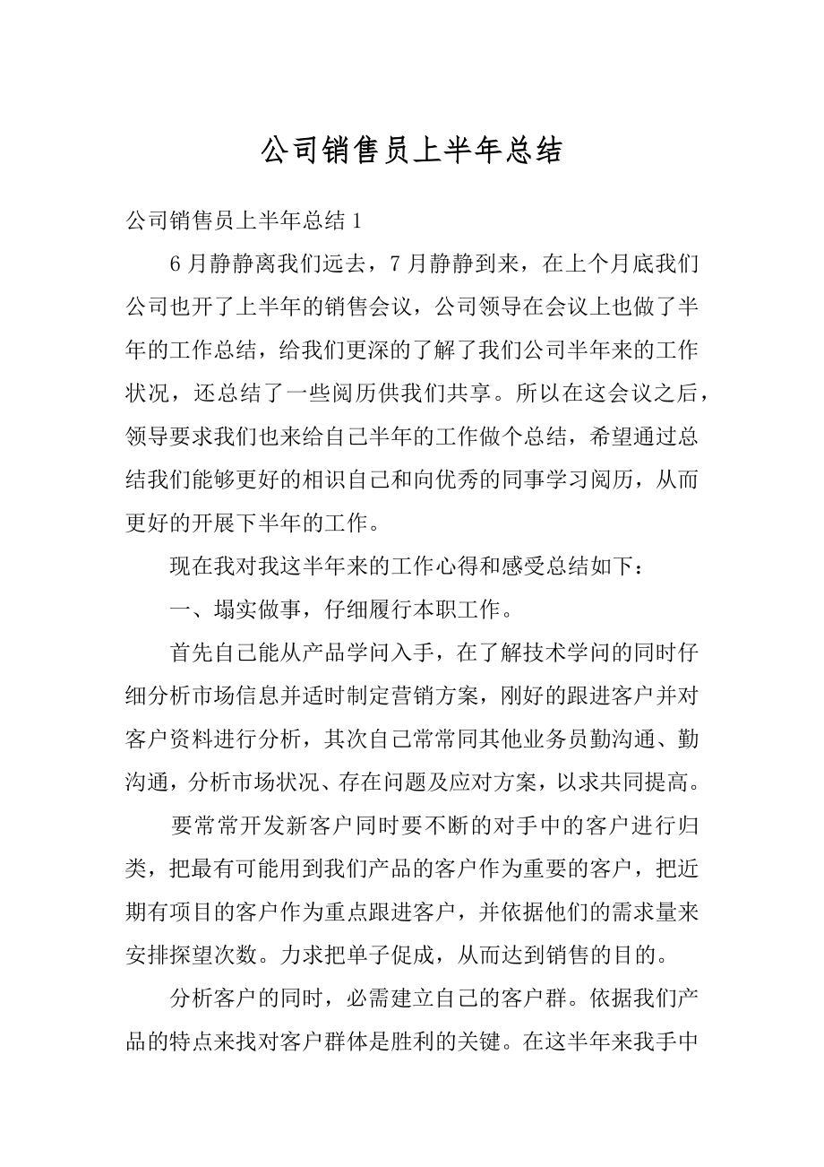 公司销售员上半年总结精编.docx_第1页