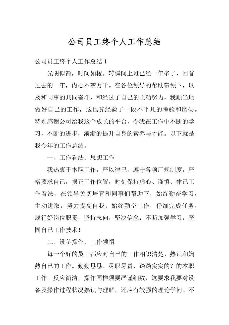 公司员工终个人工作总结汇编.docx_第1页