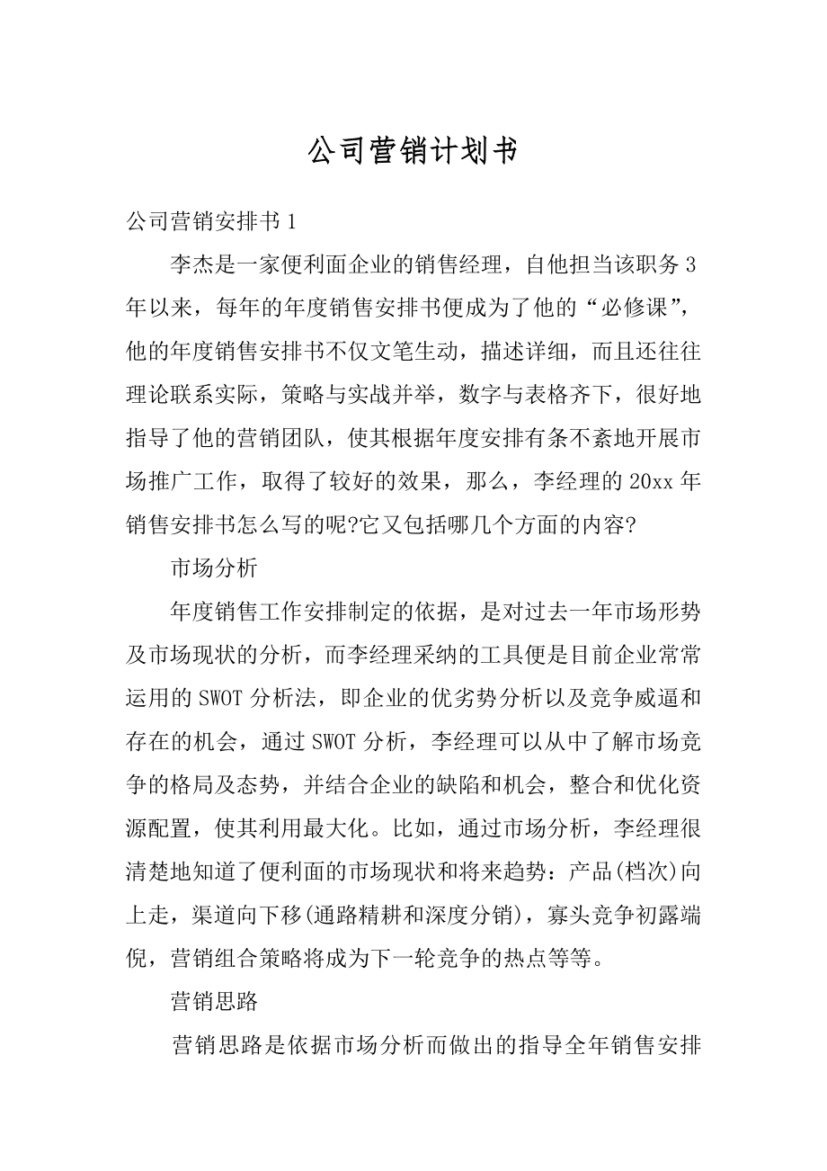 公司营销计划书例文.docx_第1页