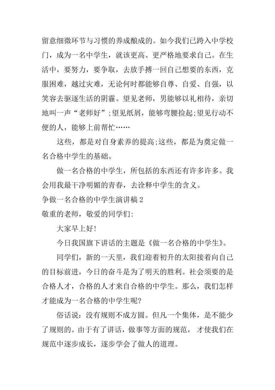 争做一名合格的中学生演讲稿范文.docx_第2页