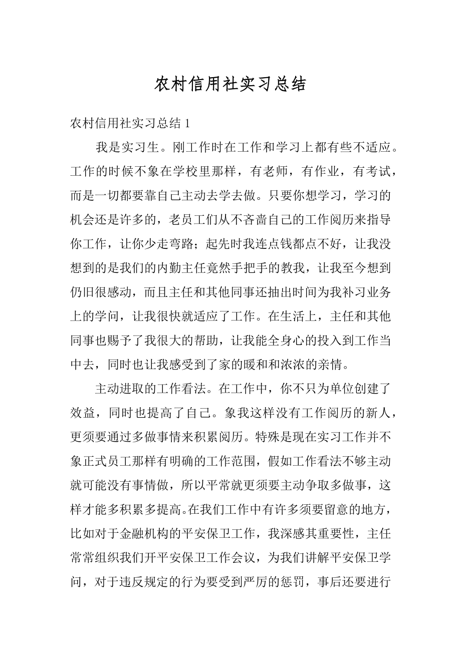 农村信用社实习总结优质.docx_第1页