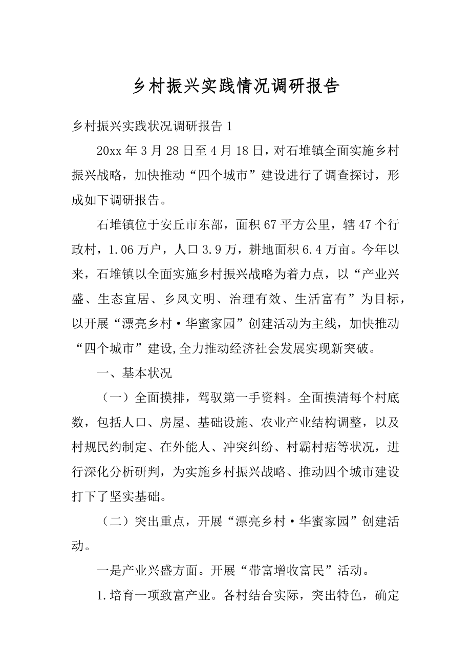 乡村振兴实践情况调研报告精品.docx_第1页