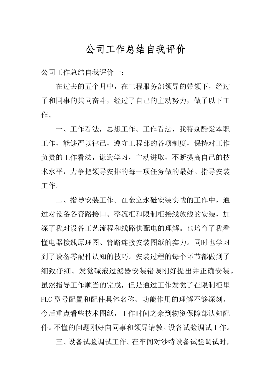 公司工作总结自我评价范文.docx_第1页