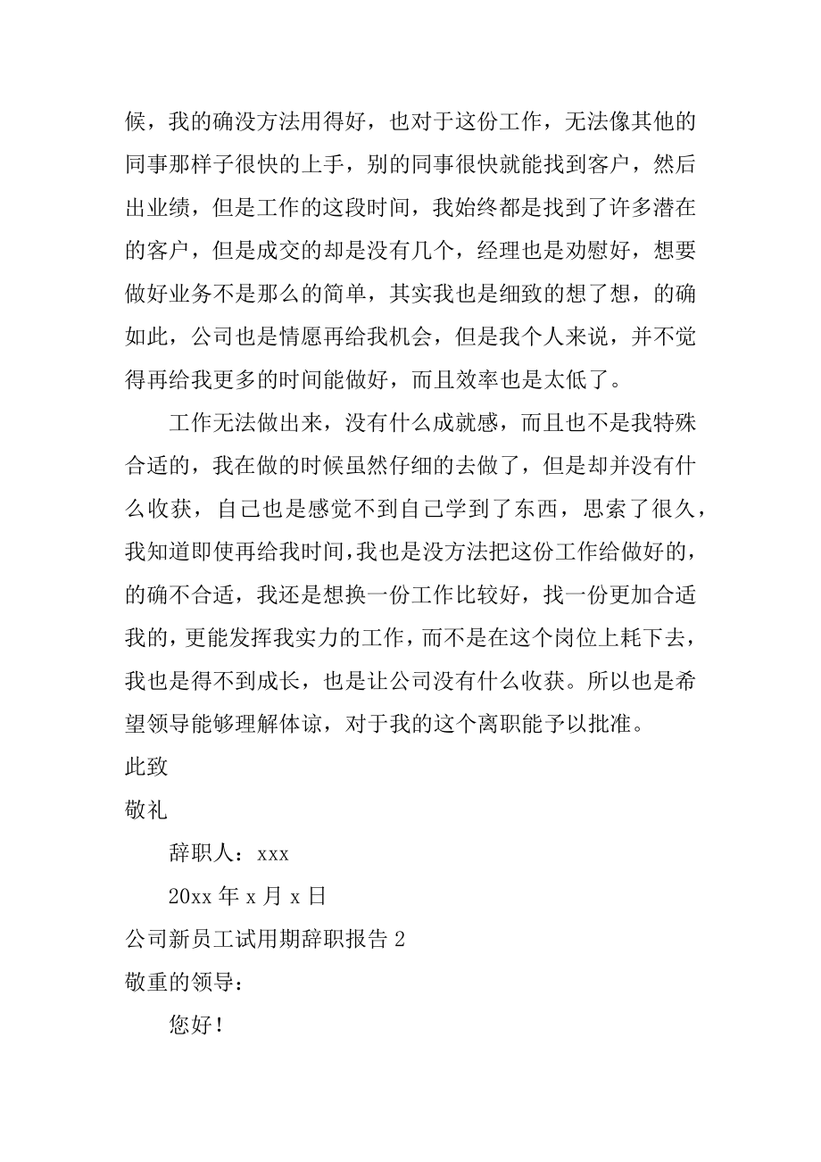 公司新员工试用期辞职报告汇总.docx_第2页