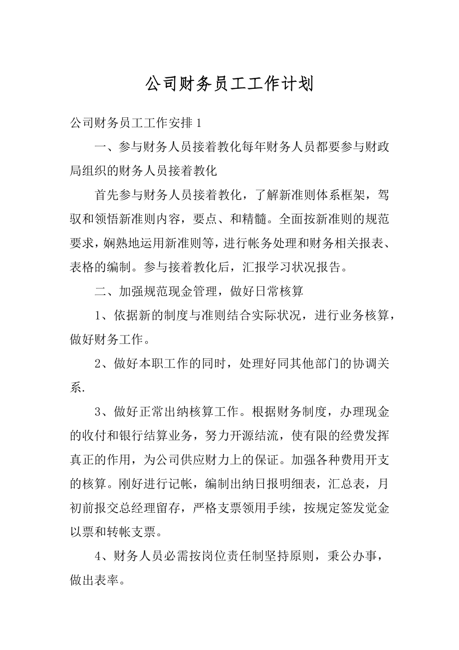 公司财务员工工作计划汇编.docx_第1页