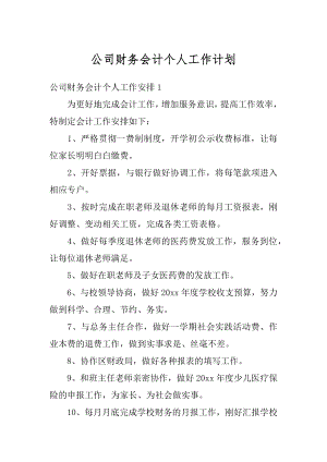 公司财务会计个人工作计划汇编.docx