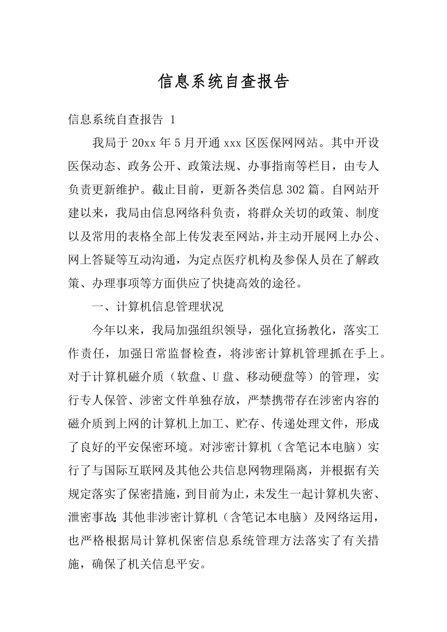 信息系统自查报告例文.docx_第1页