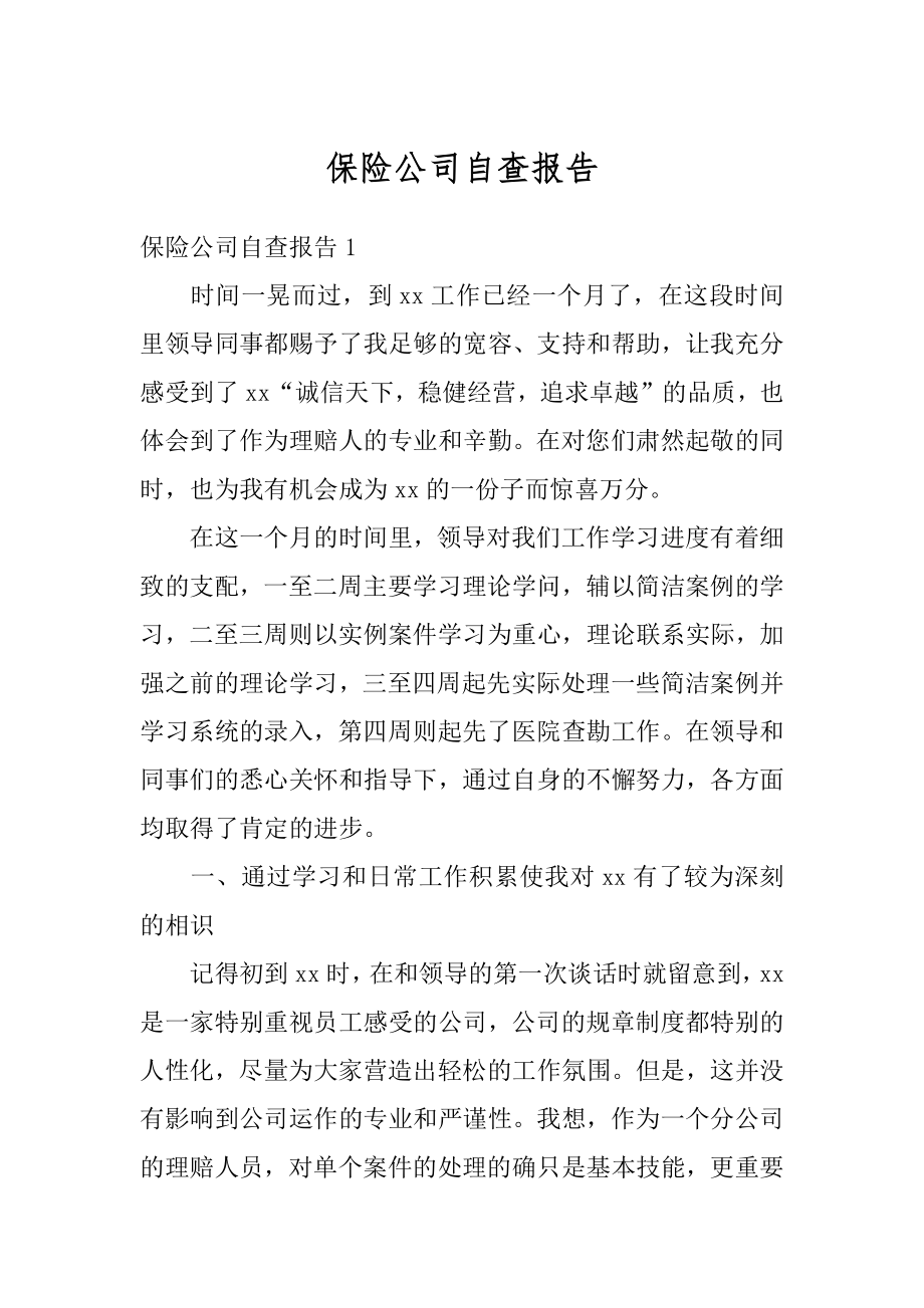 保险公司自查报告精选.docx_第1页