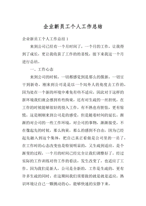 企业新员工个人工作总结汇总.docx