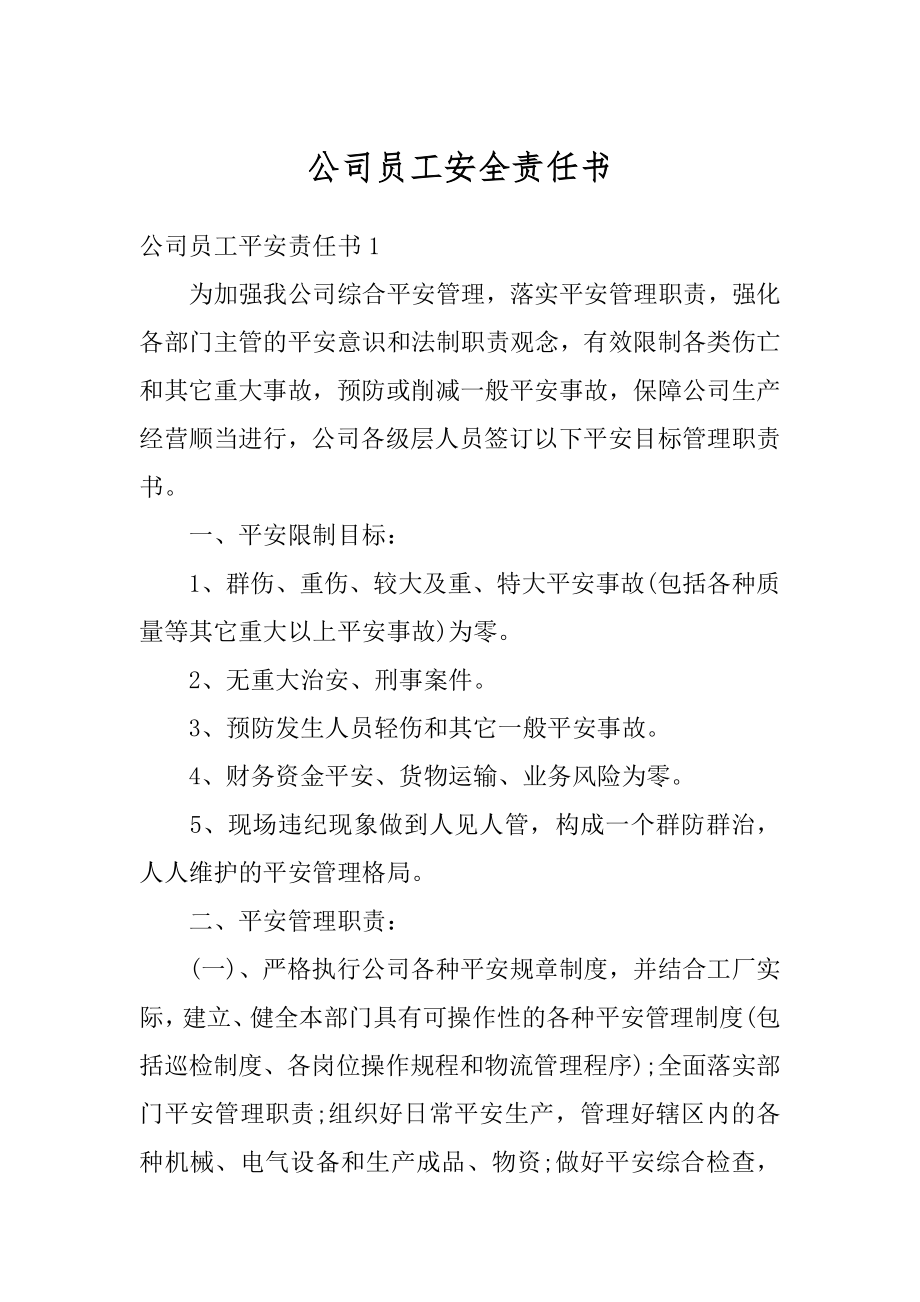 公司员工安全责任书优质.docx_第1页