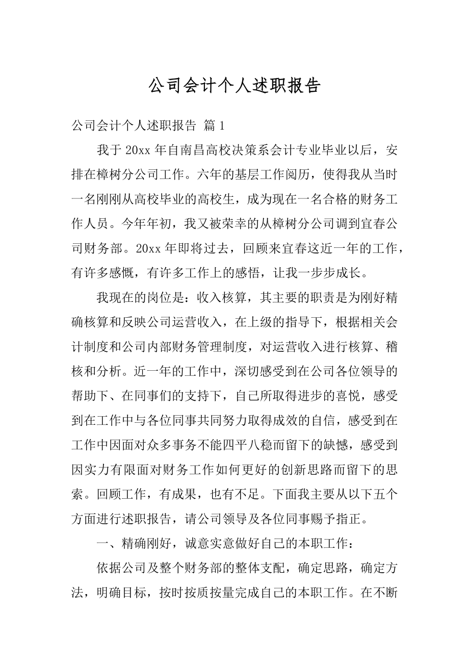 公司会计个人述职报告例文.docx_第1页