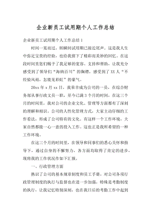 企业新员工试用期个人工作总结汇总.docx