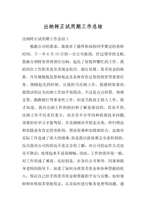 出纳转正试用期工作总结汇总.docx