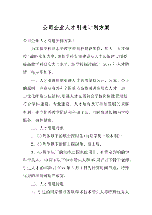 公司企业人才引进计划方案最新.docx