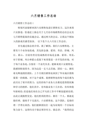 六月销售工作总结汇总.docx