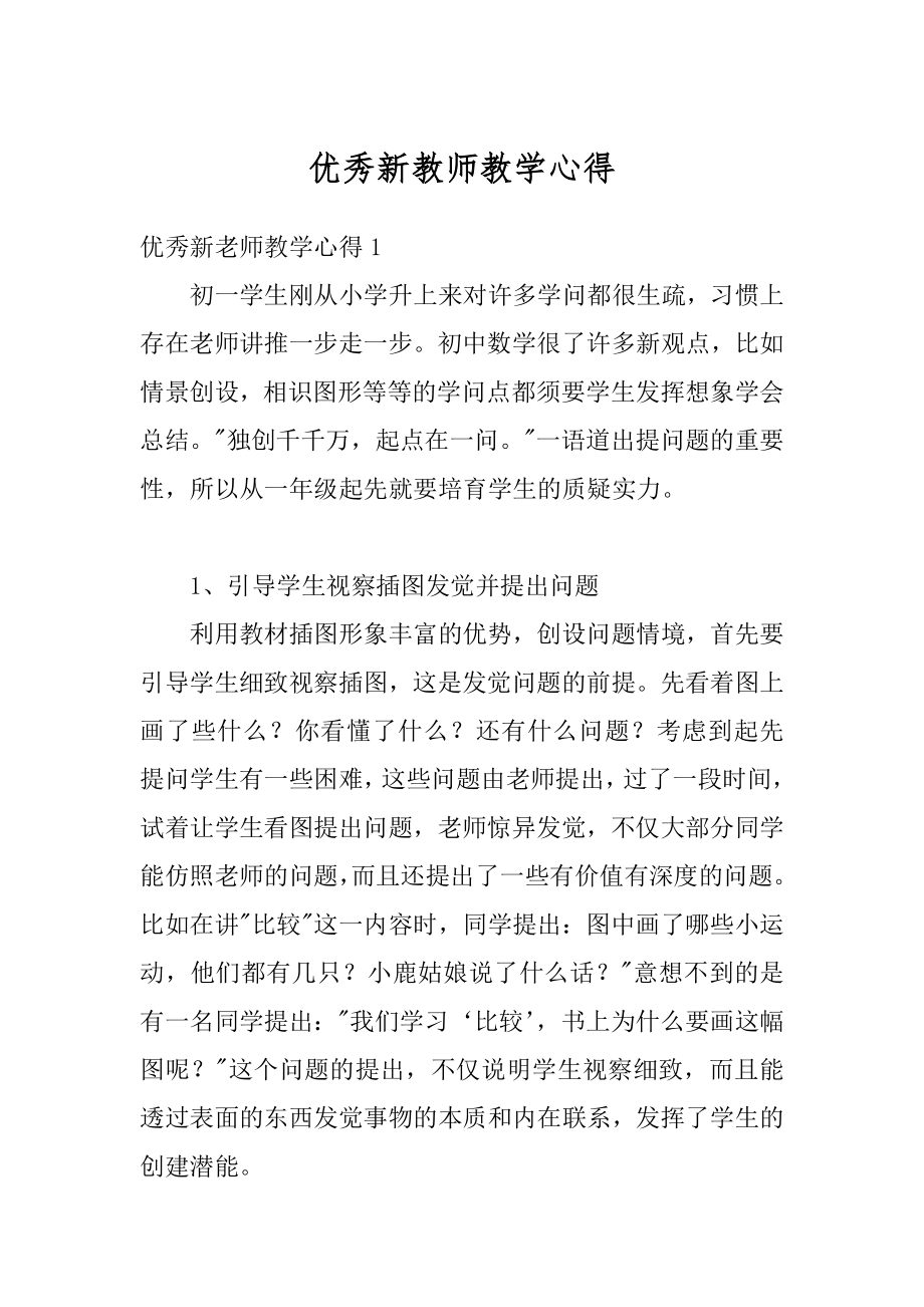 优秀新教师教学心得优质.docx_第1页