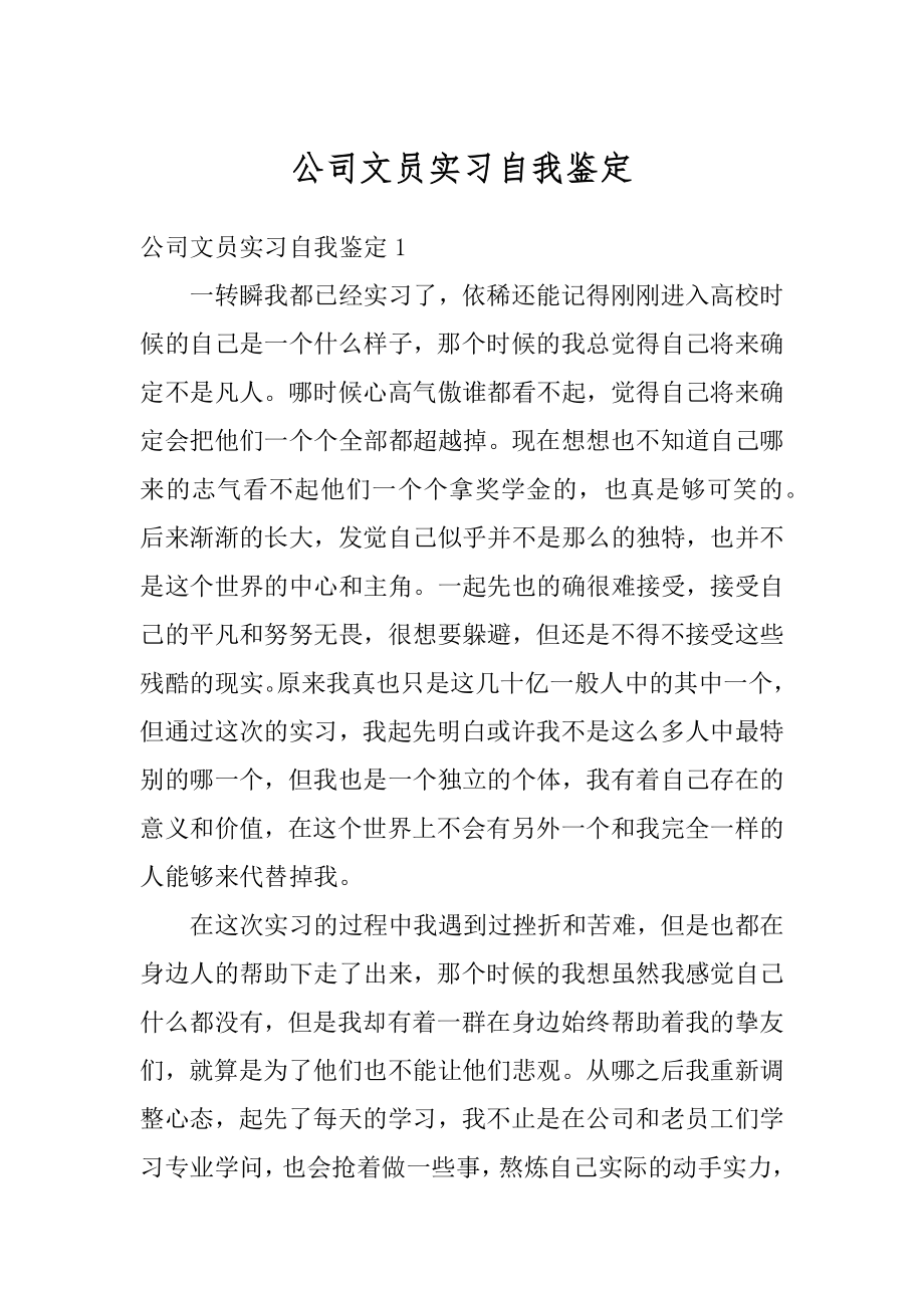 公司文员实习自我鉴定精编.docx_第1页