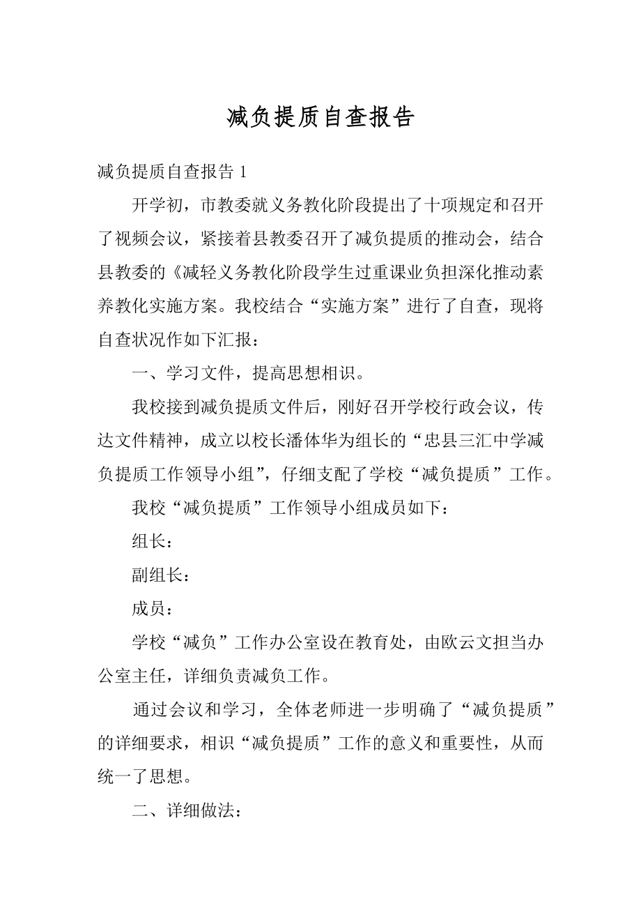 减负提质自查报告精编.docx_第1页