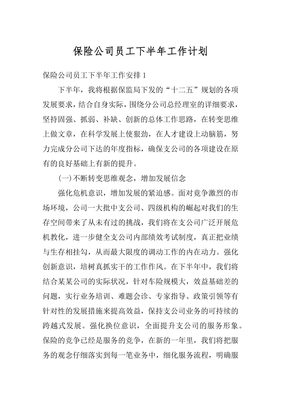 保险公司员工下半年工作计划精选.docx_第1页