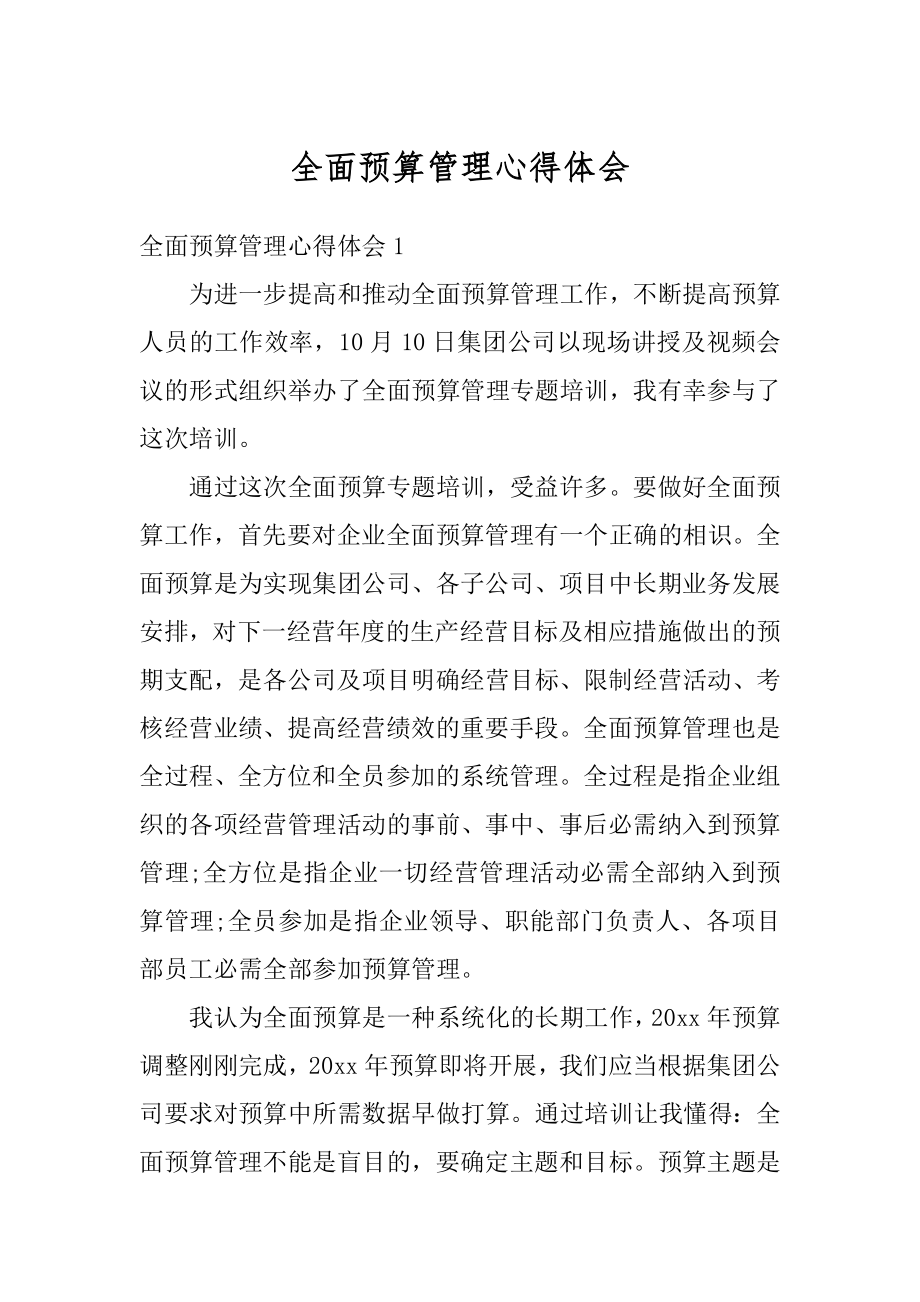 全面预算管理心得体会精选.docx_第1页